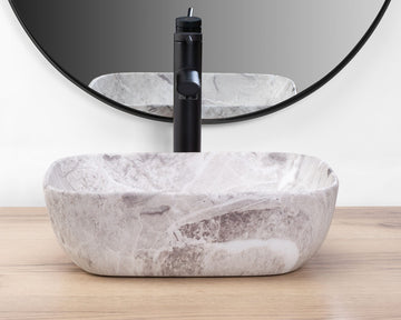 Lavoar pe blat ceramic Rea Belinda Mini Stone , latime de 25.5 cm, imitatie piatra